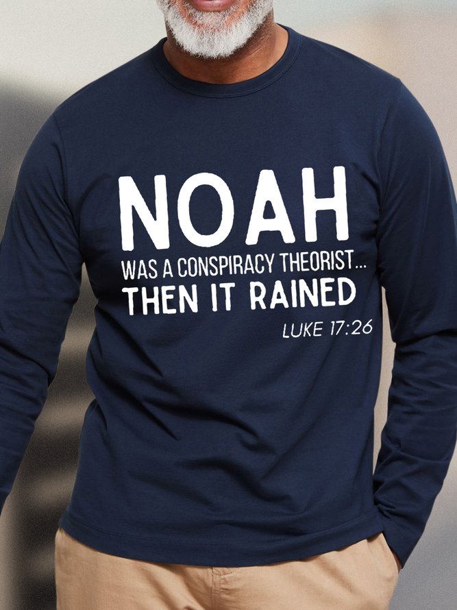 Men Funny Noah Conspiracy Theorist Men's Text Letters Casual Cotton Long Sleeve T-Shirt