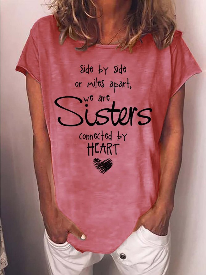 Women Friendship Sisters Side By Side Loose Crew Neck T-Shirt