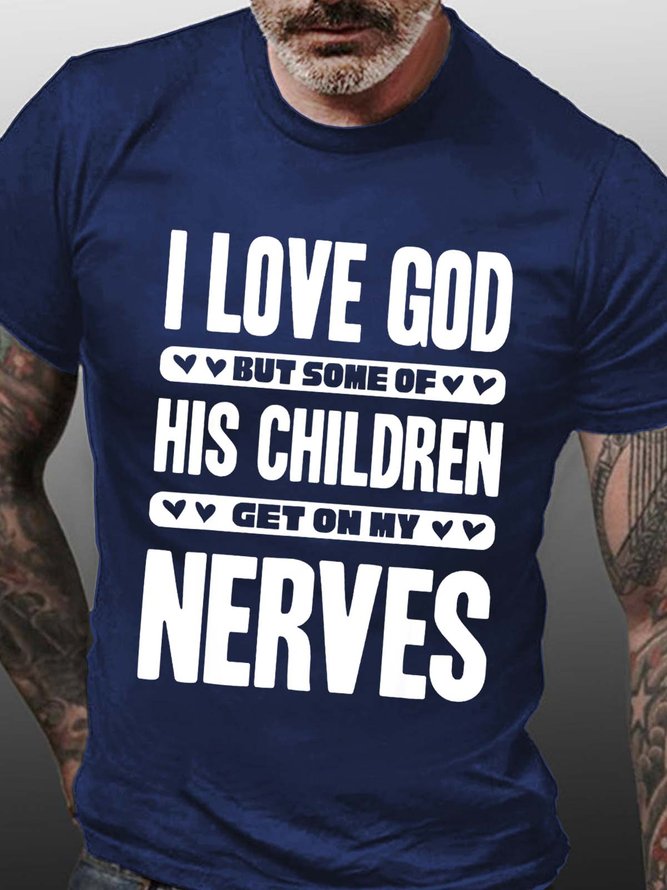 Men I Like God Nerves Text Letters Fit T-Shirt