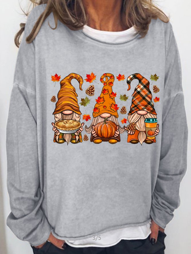 Womens Fall Gnomes Thanksgiving Autumn Leaves Letters Sweatshirt