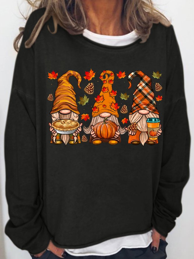 Womens Fall Gnomes Thanksgiving Autumn Leaves Letters Sweatshirt
