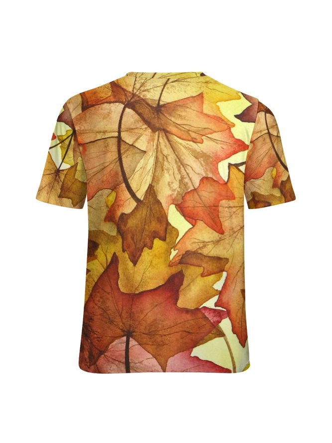 Womens Leaf Print Crew Neck T-Shirt