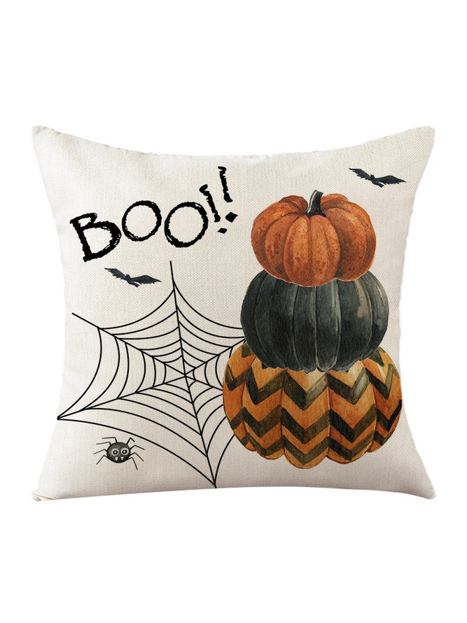 Casual Halloween Pumpkin Cat Print Cotton Linen Pillow 45*45