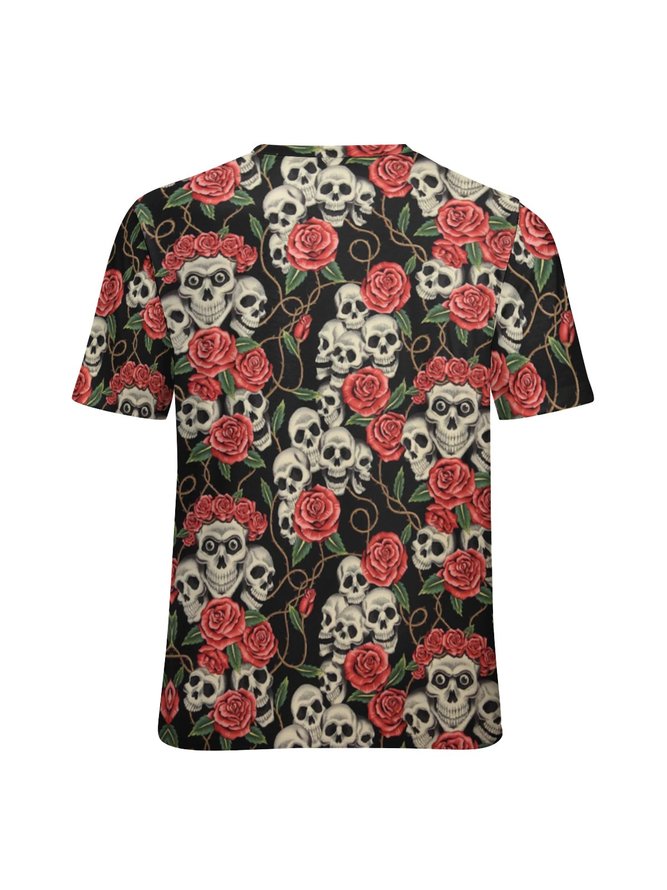 Women Halloween skull Crew Neck Loose Simple T-Shirt