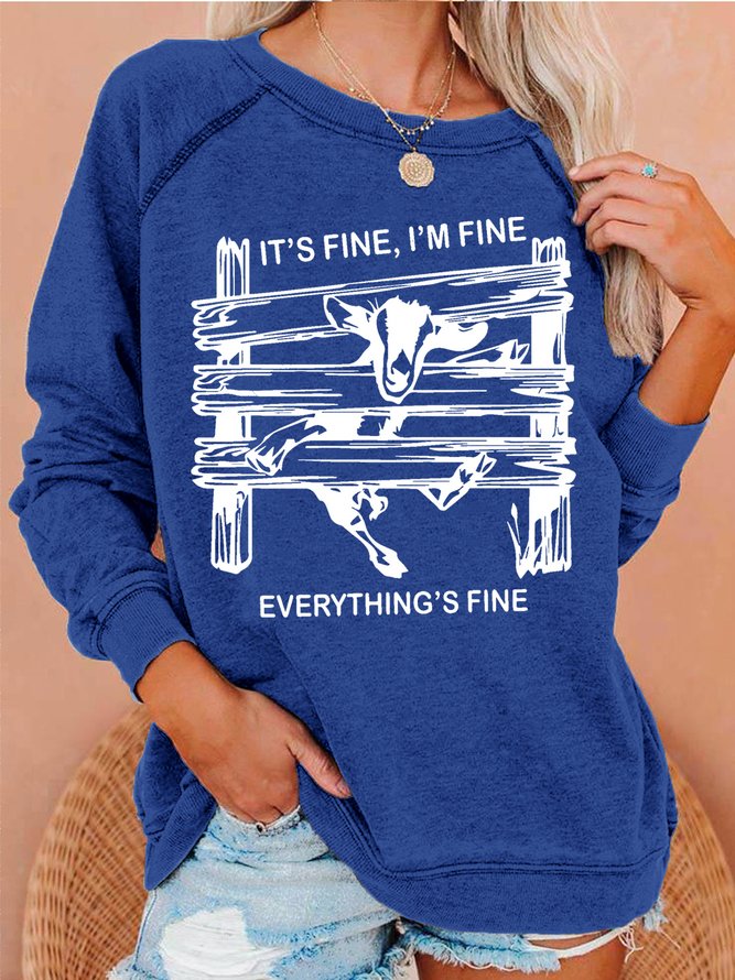 Womens Funny Goat It's Fine I'm Fine Everything Is Fine Casual Sweatshirts