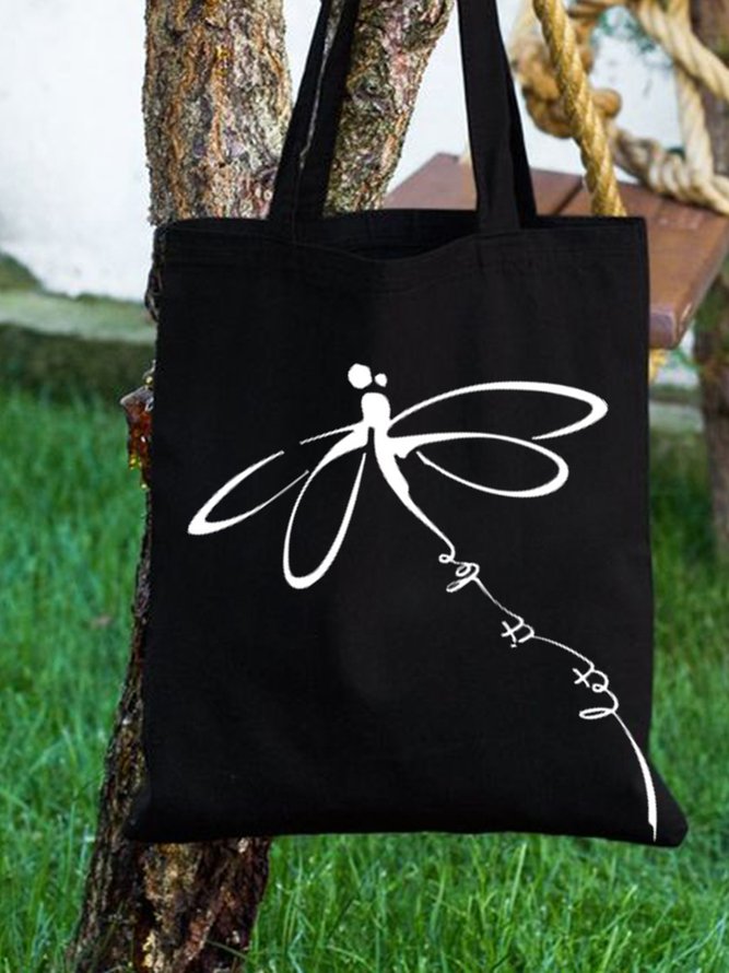 Let It Be Dragonfly Print Canvas Shopping Totes