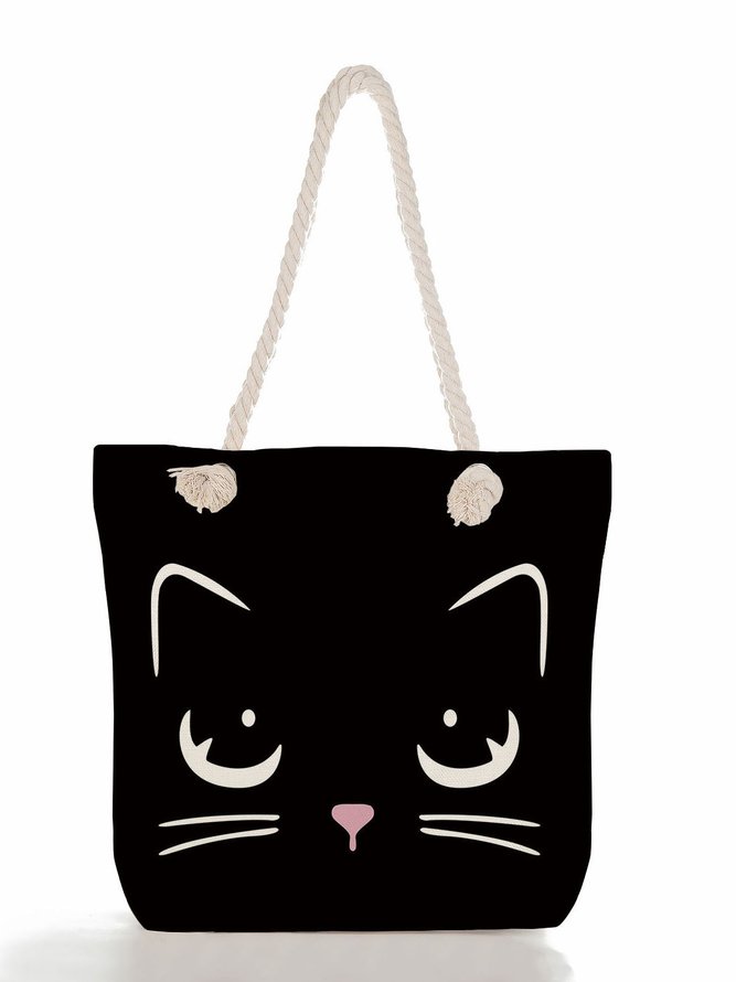 Black Cat Among Flower Graphic Shopping Totes