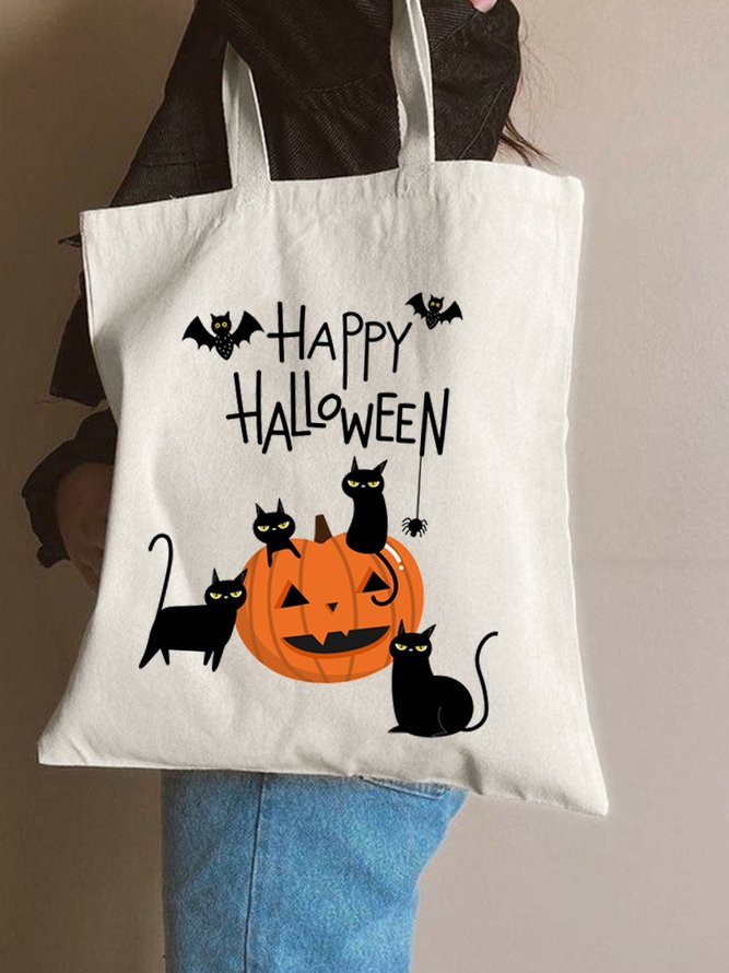 Halloween Pumpkin Cat Graphic Shopping Totes
