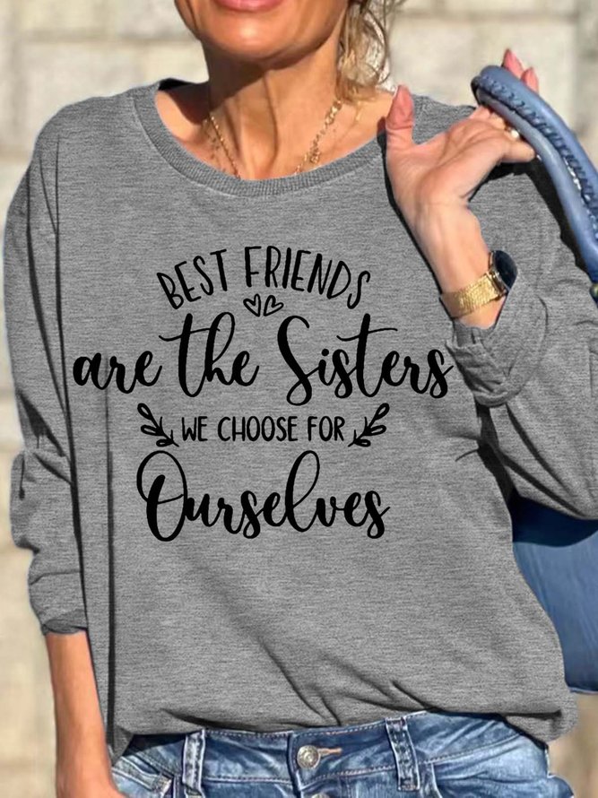 Women Best Friends Sisters Casual Text Letters Loose Sweatshirts