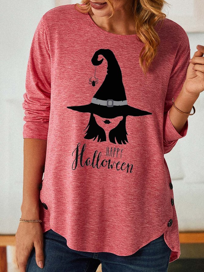 Women Witch Happy Halloween Casual Loose Cotton Tops