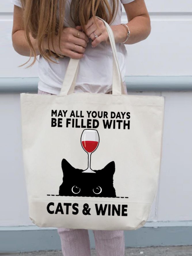 May All Your Days Be Filled With Cats & Wine Graphic Shopping Totes