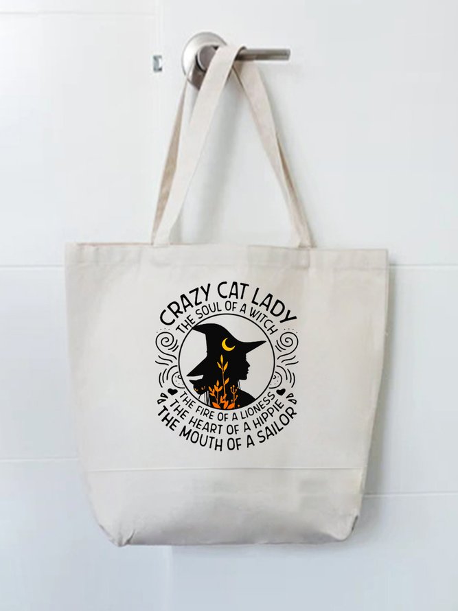 Crazy Cat Lady Halloween Graphic Canvas Shopping Totes