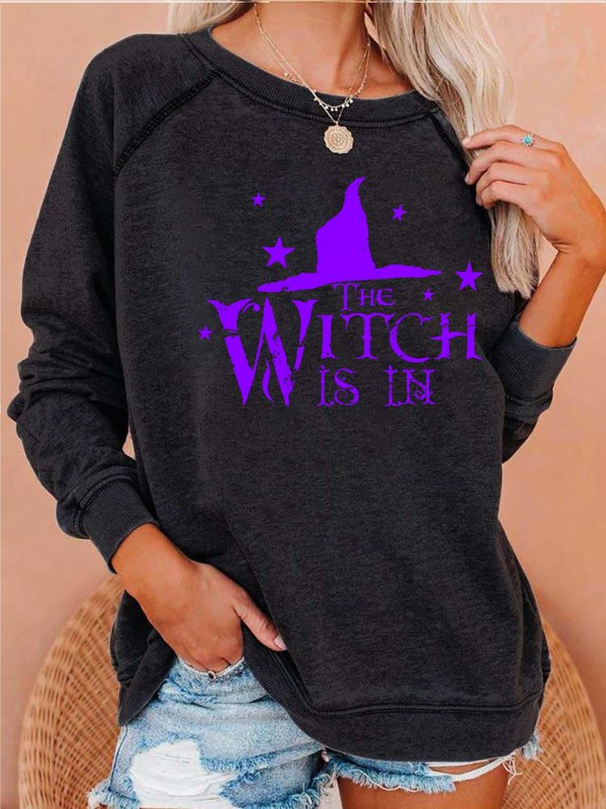 Women Witch Is In Halloween Crew Neck Casual Cotton Sweatshirts