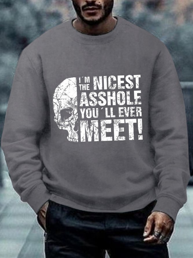 Men Funny Graphic Skull Asshole I Skull Ass Nice Sarcasm Humor Casual Sweatshirt