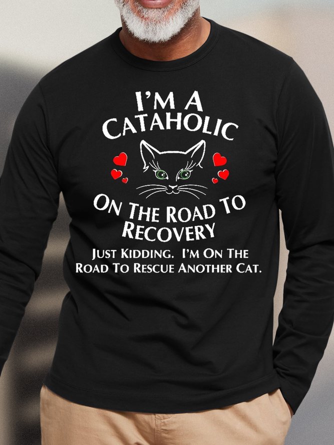 Mens Cat Lover Cotton Crew Neck T-Shirt