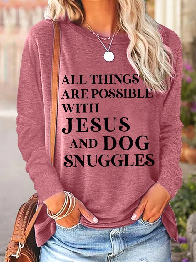 Women All Things Are Possible with Jesus Simple Long Sleeve Tops