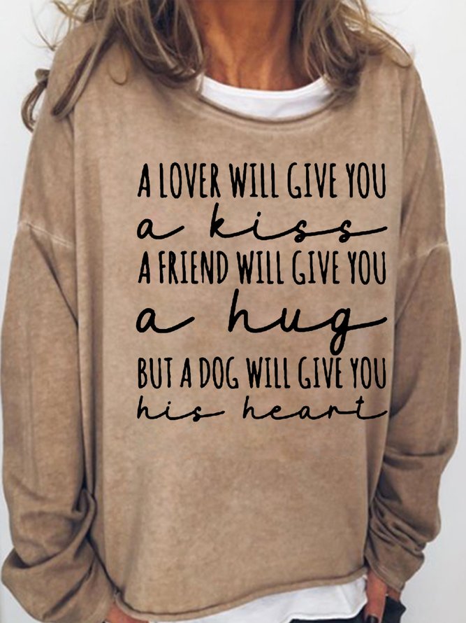 Womens A Lover A Friend A Dog Crew Neck Sweatshirts