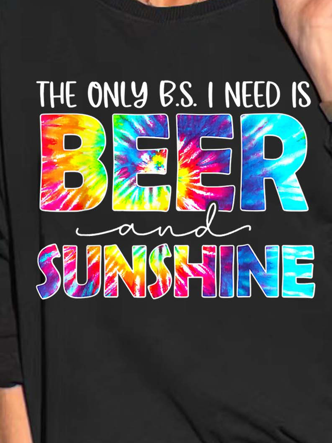 Women I Need Is Beer And Sunshine Casual Crew Neck Loose Sweatshirts