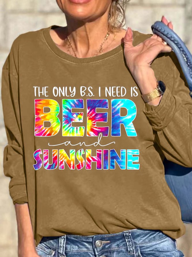Women I Need Is Beer And Sunshine Casual Crew Neck Loose Sweatshirts