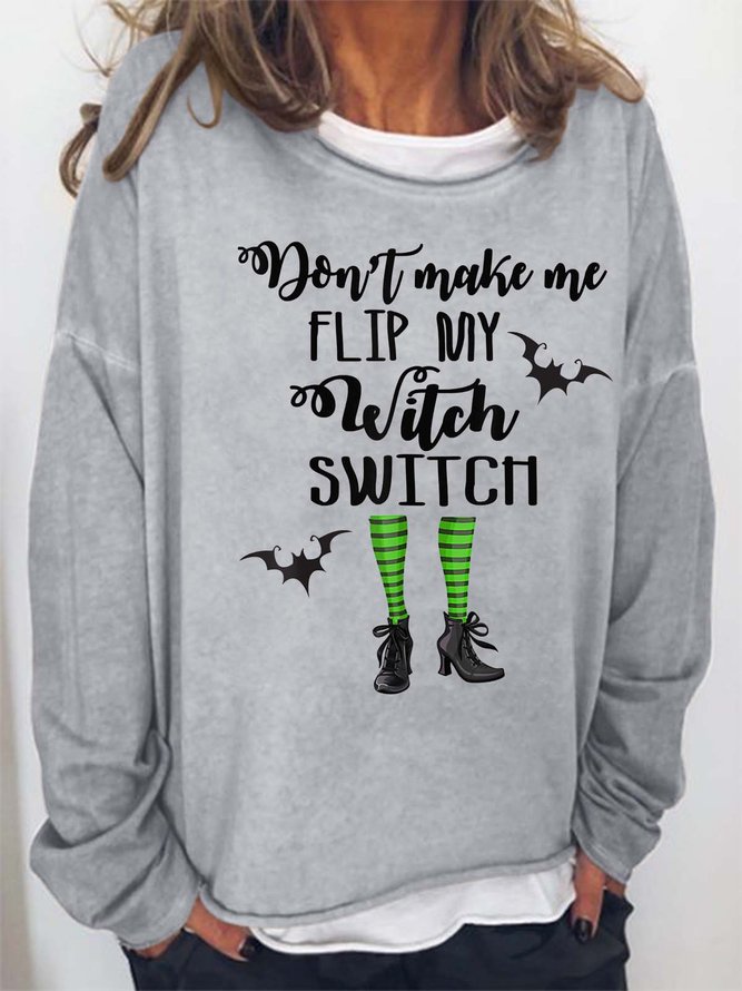 Women Witch Switch Bats Happy Halloween Casual Sweatshirts
