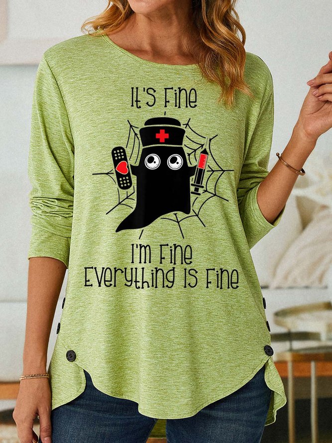 Women I’m Fine Witch Happy Halloween Casual Tops