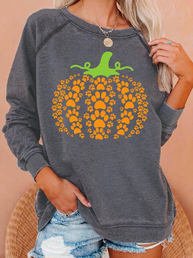 Womens Paws Pumpkin Halloween Crew Neck Sweatshirts