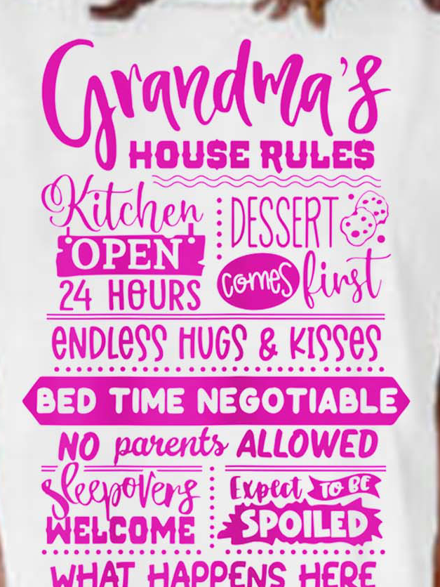Women Grandma’s House Rules Letters Casual Cotton-Blend T-Shirt