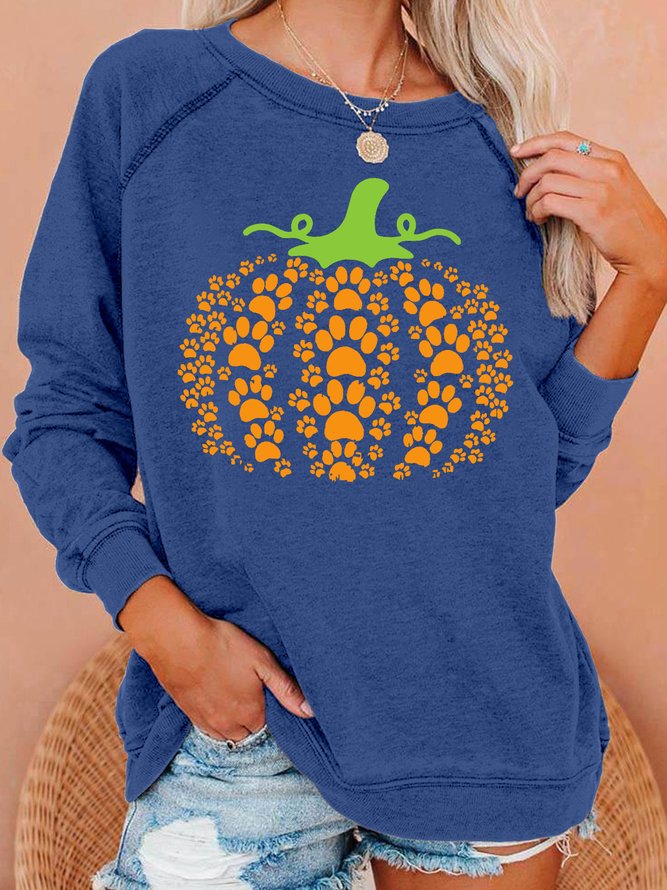 Womens Paws Pumpkin Halloween Crew Neck Sweatshirts