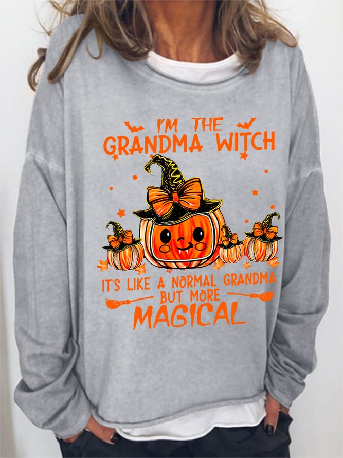 Women Funny Personalized Grandma Witch Pumpkin Halloween Loose Simple Sweatshirts
