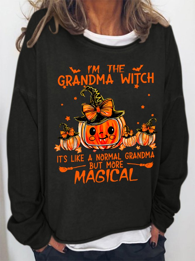 Women Funny Personalized Grandma Witch Pumpkin Halloween Loose Simple Sweatshirt