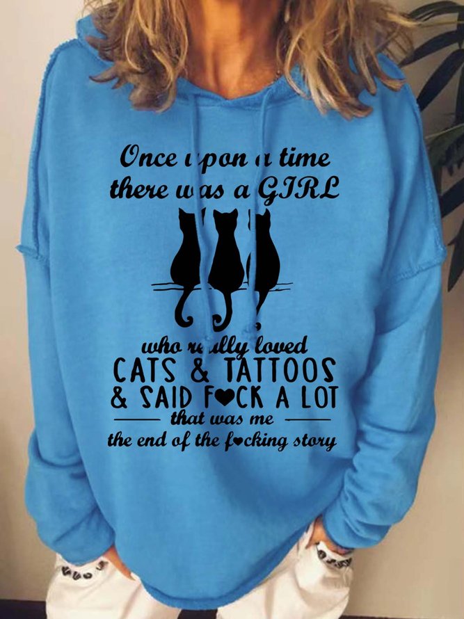 Women Cats Tattoos Girl Story Cat Loose Sweatshirts