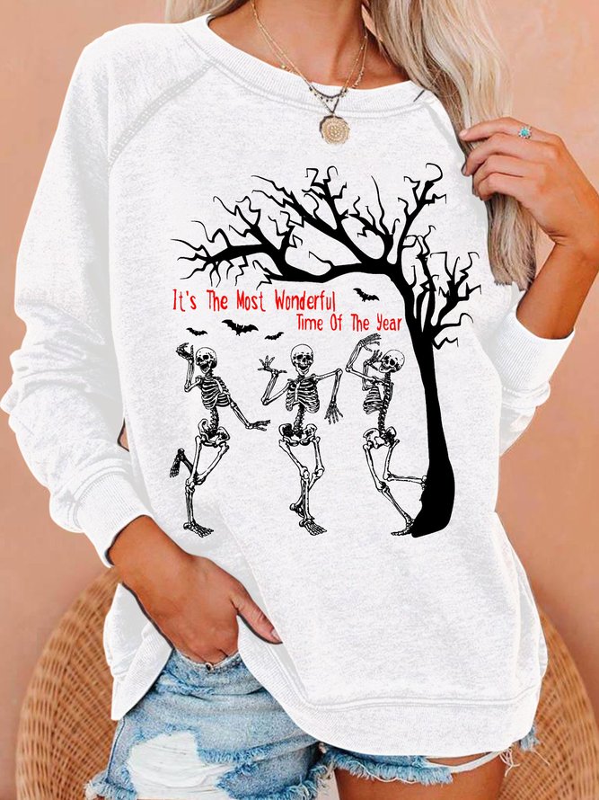Womens It's the most wonderful time of the year dancing skeleton halloween Letters Casual Sweatshirts