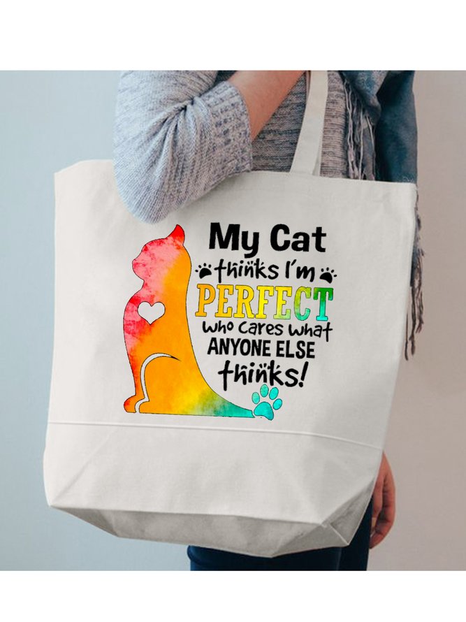 Colorful cat print shopper tote