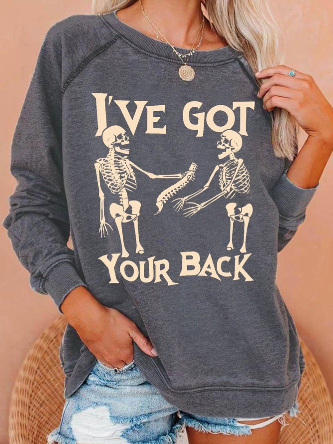 Womens I've Got Your Back Halloween Skeleton Skull Sweatshirts