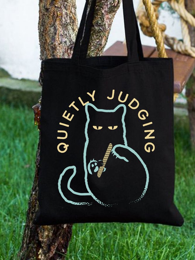 Quietly judge what the cat is doing Shopping Totes