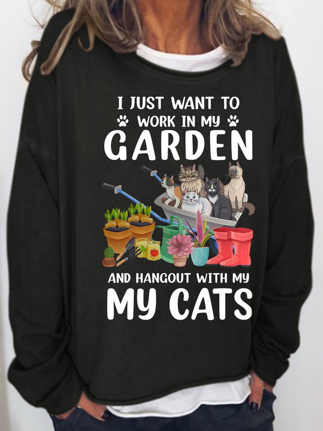 Womens Funny Garden And Cat Casual Sweatshirts