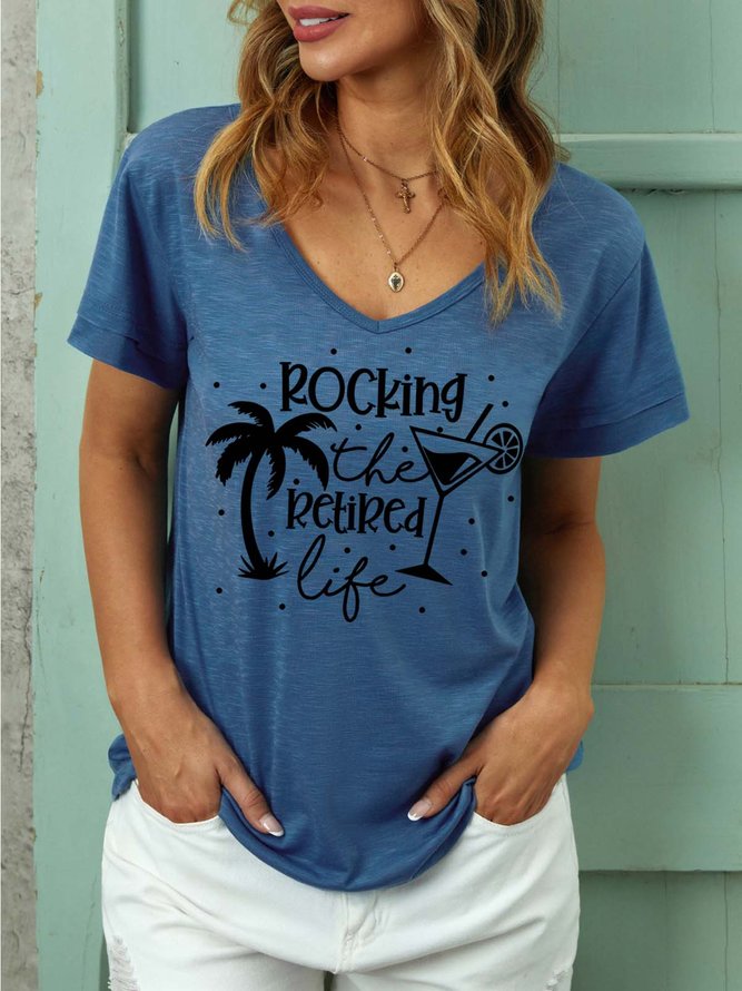 Women Rocking The Retired Life Cotton-Blend Text Letters Casual T-Shirt