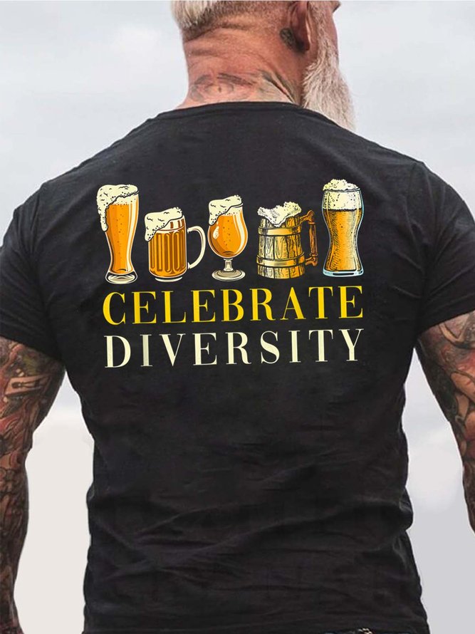 Men Celebrate Diversity Beer Cotton Crew Neck T-Shirt