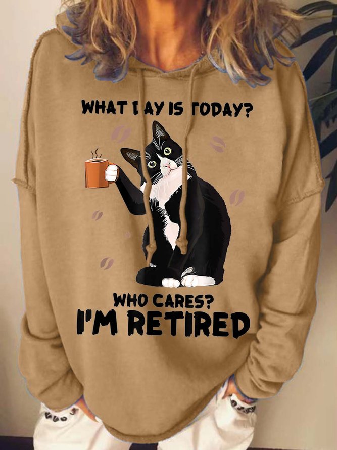 Women I’m Retired Black Cat Coffee Casual Sweatshirts