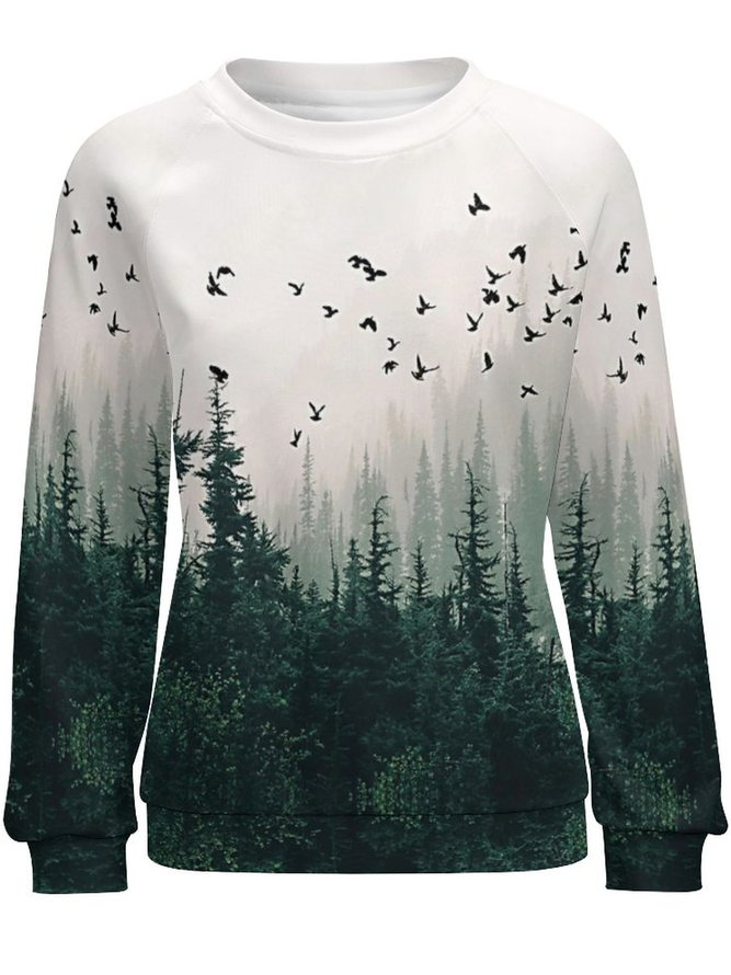 Womens Casual Landscape Forest Painting Sweatshirts