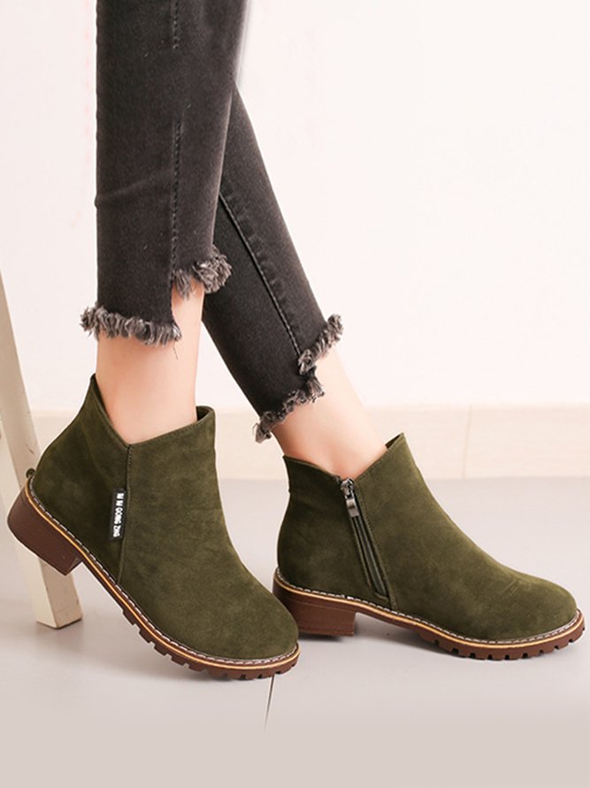 Women's British Style Round Toe Comfortable Zip Low Heel Boots