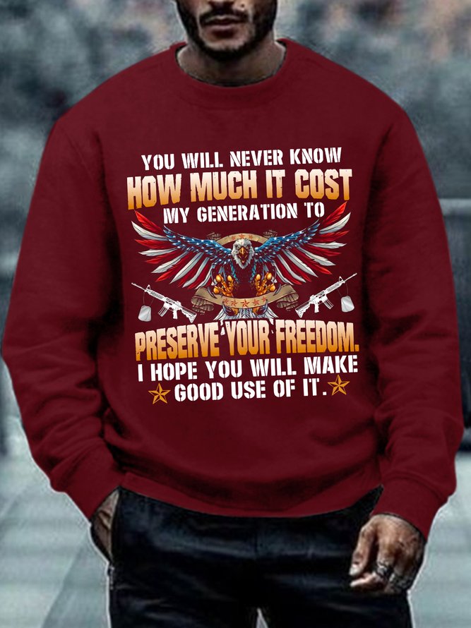 Preserve Freedom Text Letters Casual Loose Men's Sweatshirt