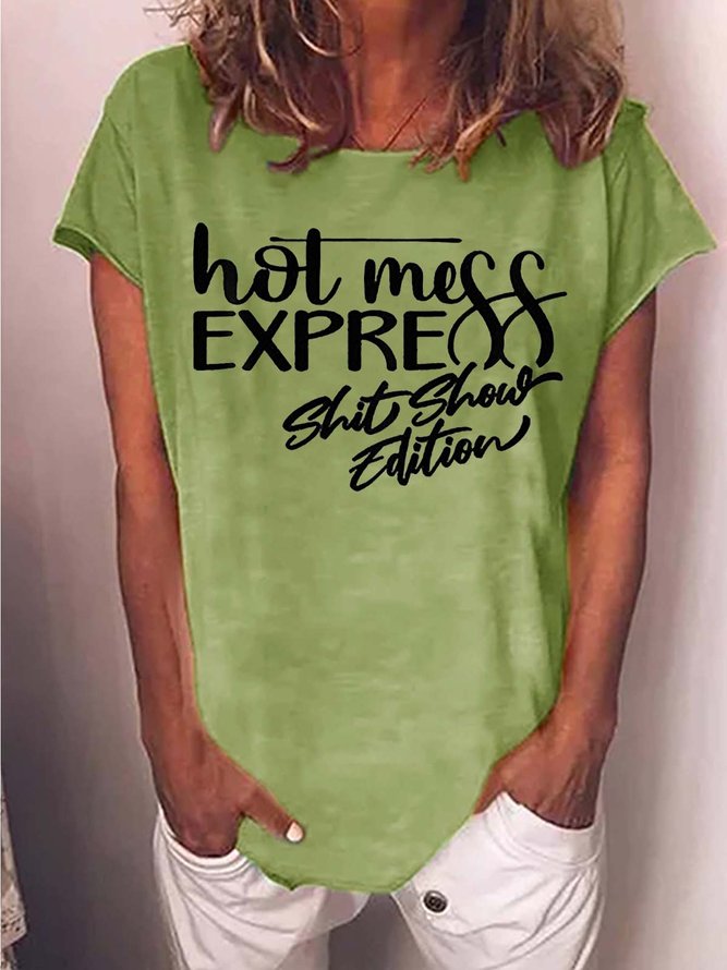 Women Shit Show Edition Casual Text Letters Cotton-Blend T-Shirt