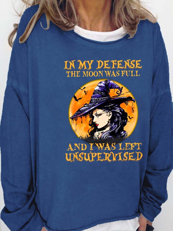 Halloween Witch And Moon Crew Neck Sweatshirt