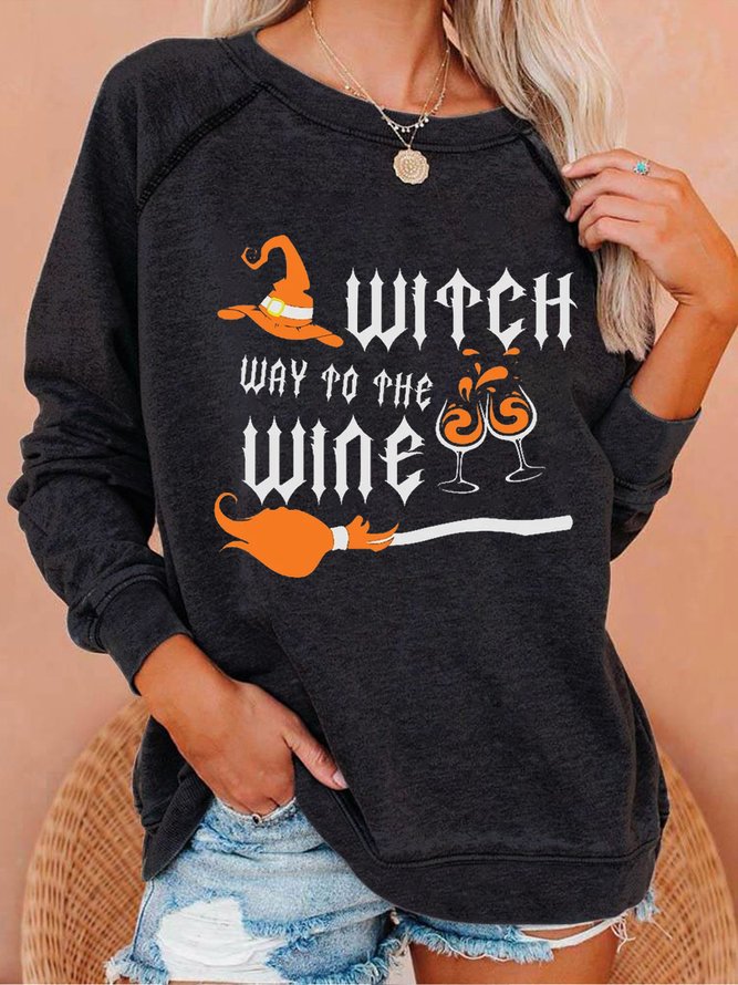 Halloween Witch And Broom Women Simple Loose Sweatshirts