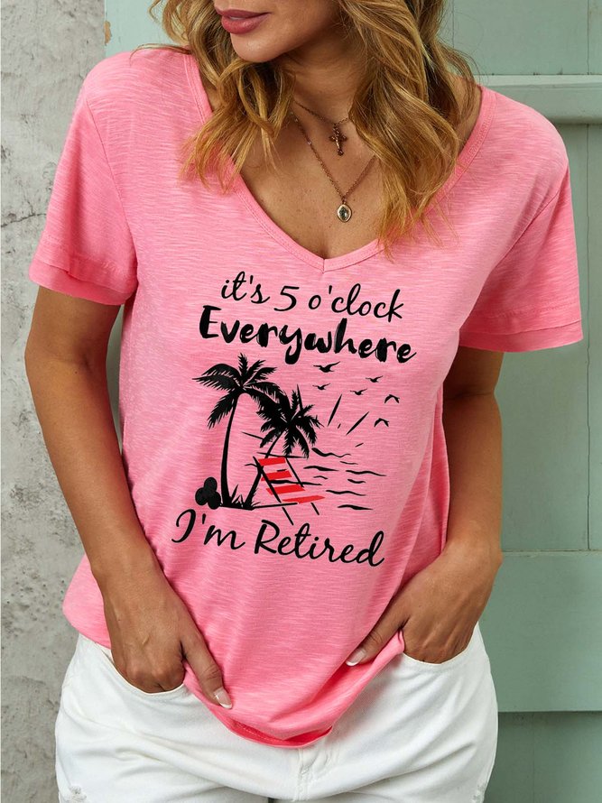Women I’m Retired Letters Casual Regular Fit Cotton-Blend T-Shirt