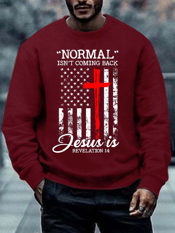 Men Normal Isn’t Coming Back Jesus Text Letters Crew Neck Casual Sweatshirt