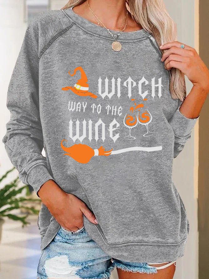 Halloween Witch And Broom Women Simple Loose Sweatshirts