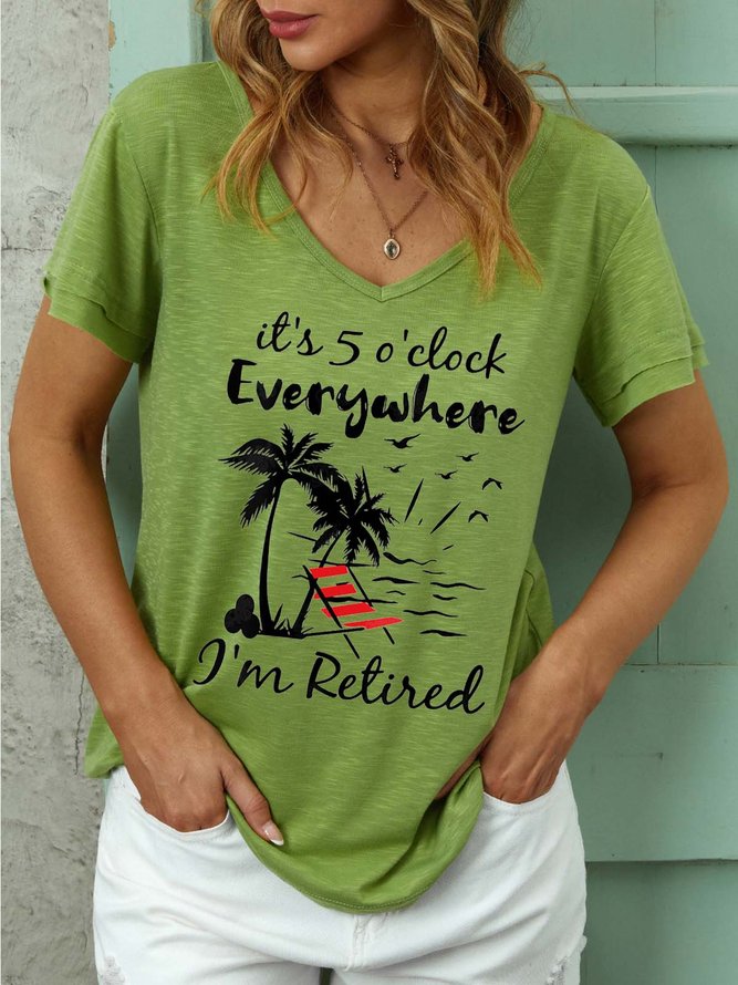 Women I’m Retired Letters Casual Regular Fit Cotton-Blend T-Shirt