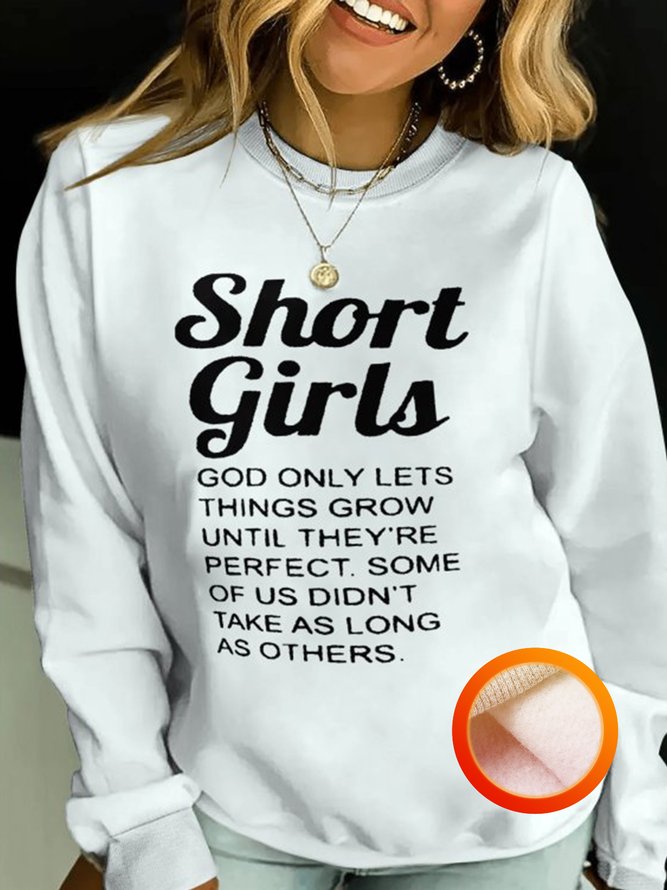 Womens Funny Short Girl Crew Neck Fleece Sweatshirts